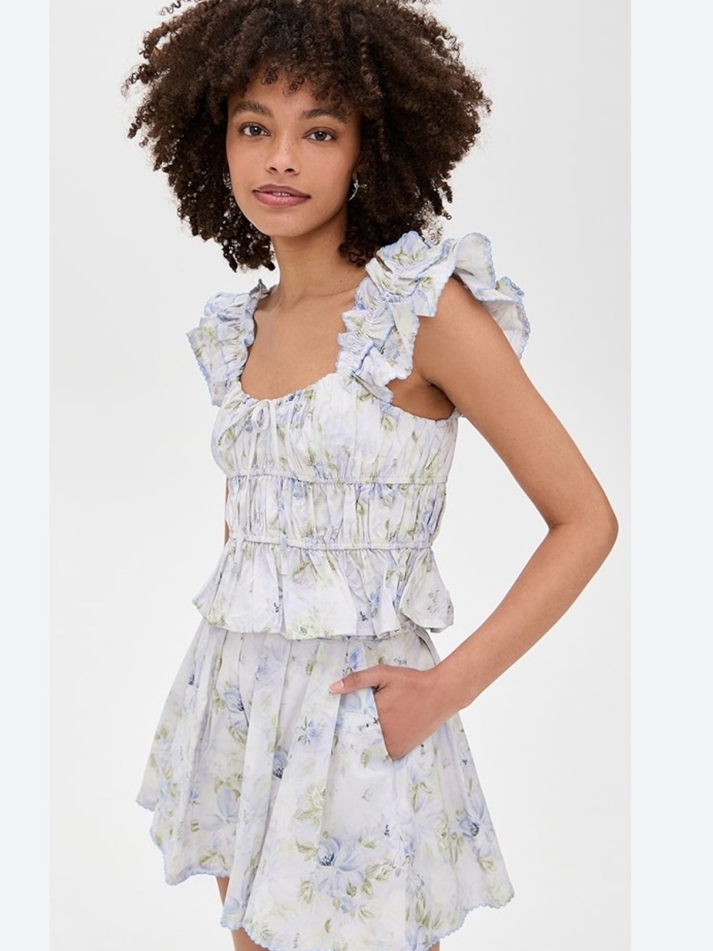 En Saison Lavender Floral Ruffled Crop Top & Skirt Set